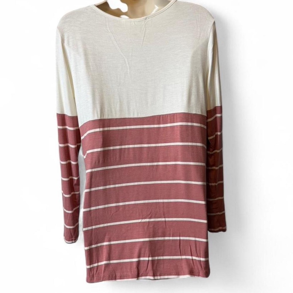 Pink & White Striped Color Block Twist Front Top - Picture 4 of 16